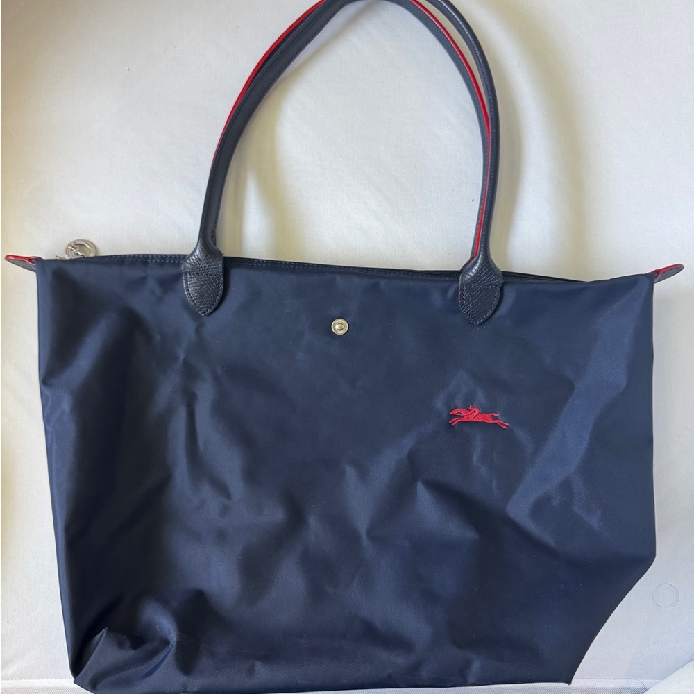 Longchamp Women's Le Pliage Club' Nylon Tote Shoulder Bag - Navy/Red